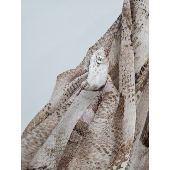 Express Women Blouse Small Brown Snake Skin Print Chiffon Tab Sleeve Half Button - Picture 6 of 8